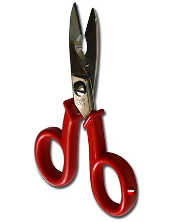 Special coax scissors for cutting the cable and connectors installation